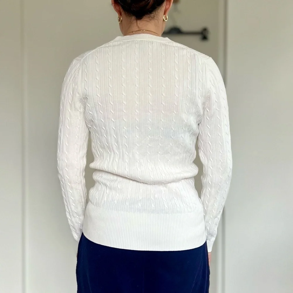 Vintage Y2K Tommy Hilfiger Cable Knit V-Neck Sweater - Prep Coastal Old Money - Picture 3 of 12